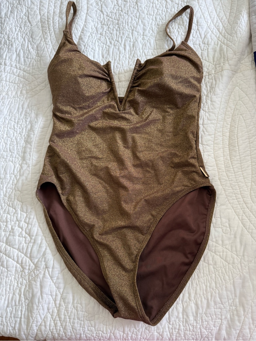 Vince Camuto Metallic Brown One-Piece Swimsuit